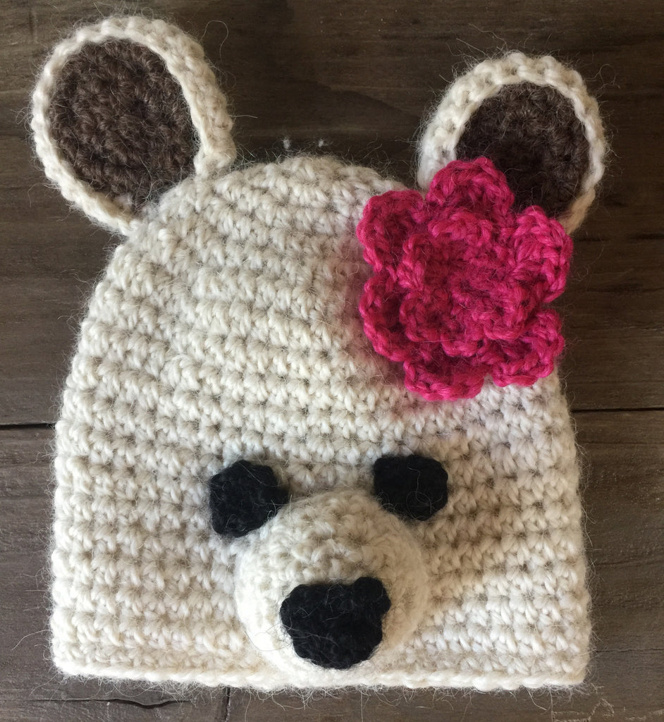 Baby Alpaca Hand Knitted Newborn Beanie "Lily  Bear"