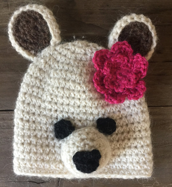 Baby Alpaca Hand Knitted Newborn Beanie "Lily  Bear"